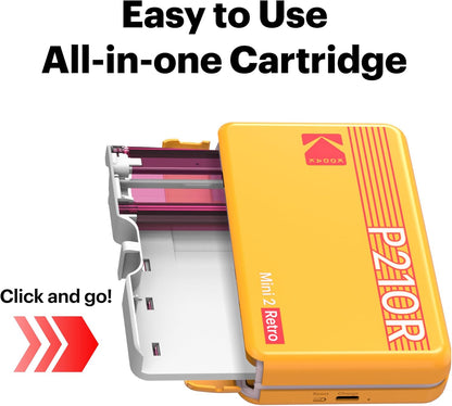 Mini 2 Retro 2X3 Portable Photo Printer, 38 Sheets, Bluetooth Smartphone Printer for Iphone & Android, Instant Color Prints, 4PASS Dye Sublimation, White