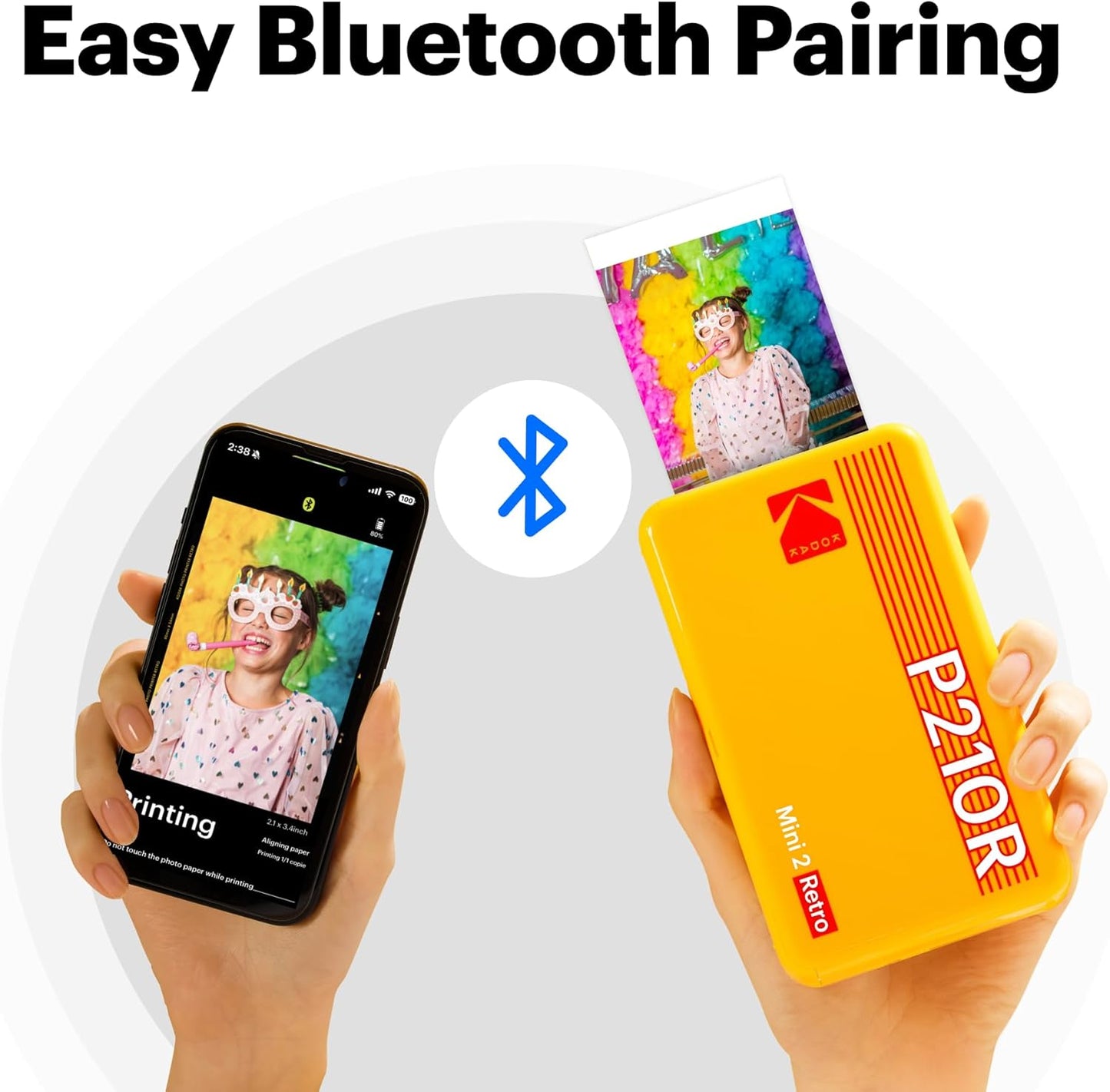 Mini 2 Retro 2X3 Portable Photo Printer, 38 Sheets, Bluetooth Smartphone Printer for Iphone & Android, Instant Color Prints, 4PASS Dye Sublimation, White